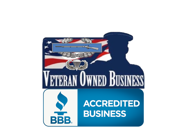 Company Logo with Image of Combat Veteran Owned Buisness BBB Accredited